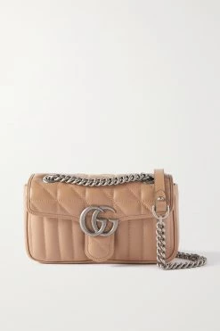 GUCCI GG Marmont 2.0 Kleine Schultertasche Aus Gestepptem Leder ,Camel