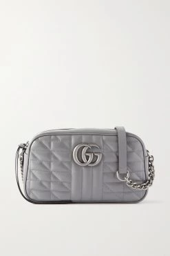 GUCCI GG Marmont Camera 2.0 Mini Schultertasche Aus Gestepptem Leder ,Grau