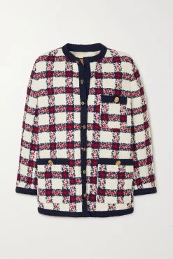 GUCCI Jacke Aus Kariertem Tweed ,Weiß