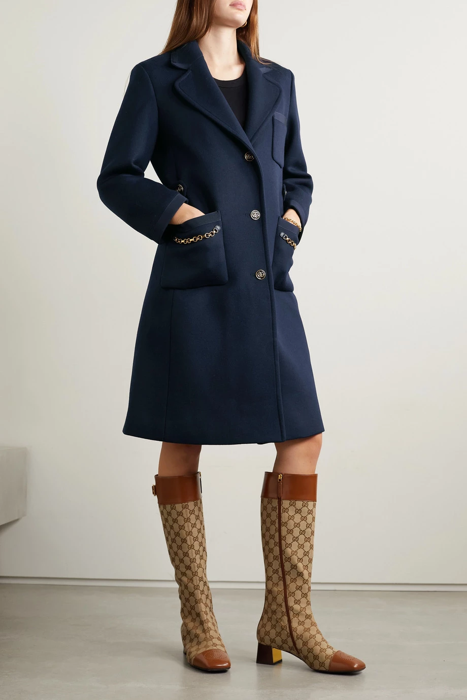 GUCCI Mantel Aus Einer Wollmischung Mit Ketten ,Navy 3 GUCCI Mantel Aus Einer Wollmischung Mit Ketten ,Navy – Bild 3