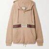 GUCCI + NET SUSTAIN Hoodie Aus Biobaumwoll-Jersey Mit Webbandbesatz Und Applikation ,Camel