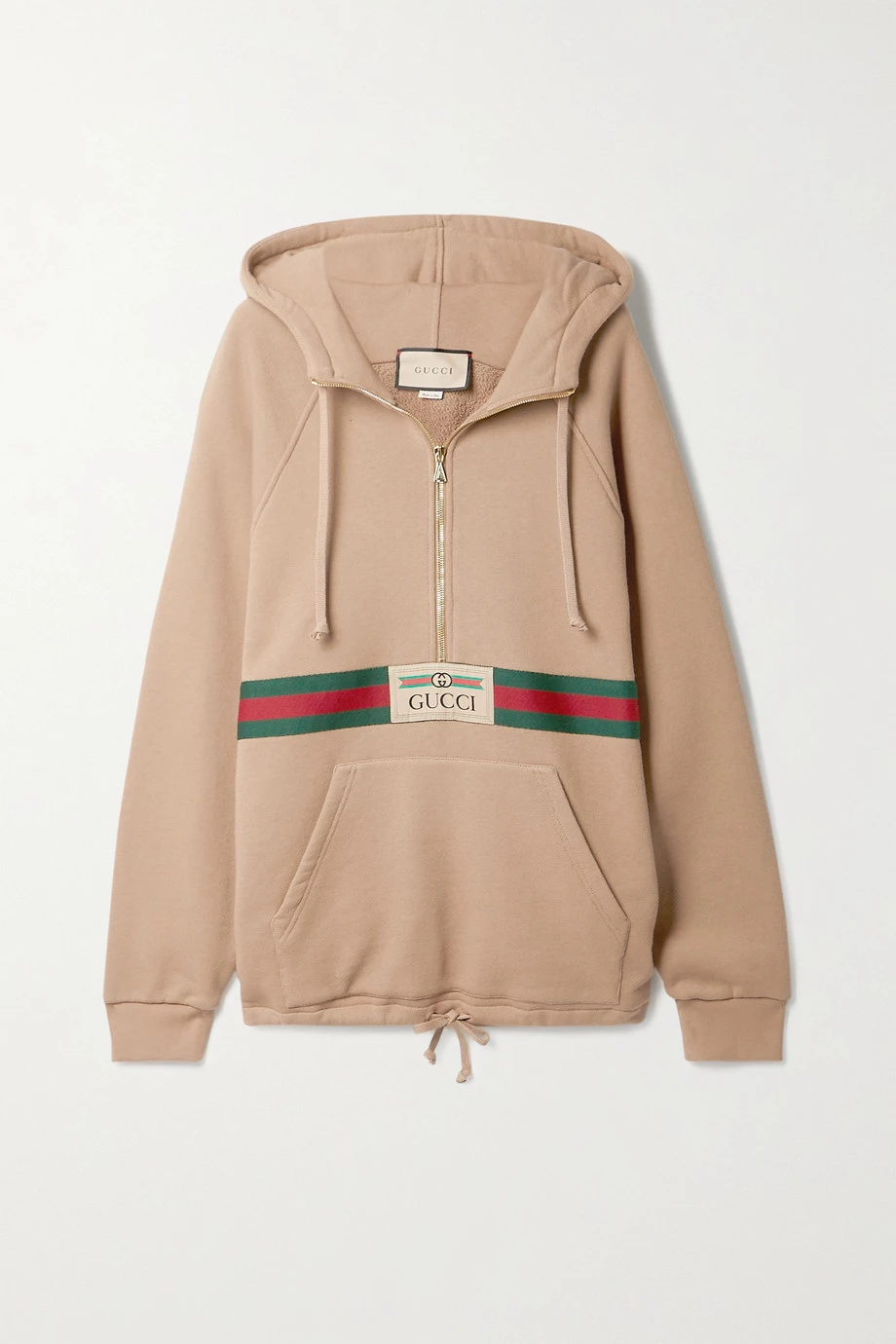 GUCCI + NET SUSTAIN Hoodie Aus Biobaumwoll-Jersey Mit Webbandbesatz Und Applikation ,Camel 1 GUCCI + NET SUSTAIN Hoodie Aus Biobaumwoll-Jersey Mit Webbandbesatz Und Applikation ,Camel