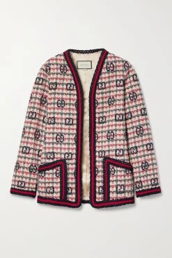 GUCCI Jacke Aus Kariertem Tweed Aus Einer Wollmischung ,Weiß