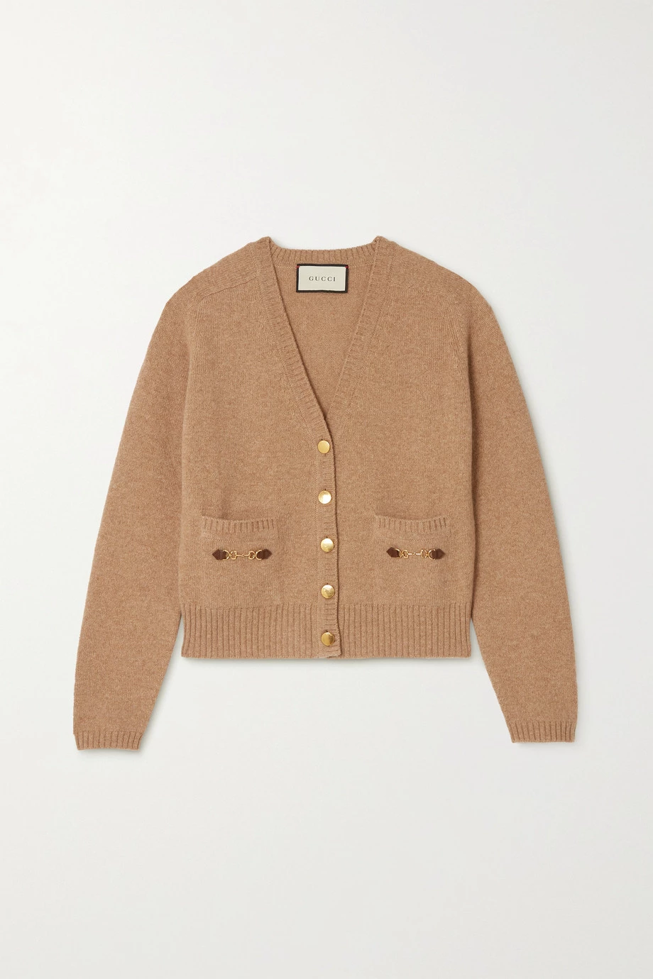 GUCCI Cardigan Aus Kaschmir Mit Lederbesätzen Und Horsebit-Detail ,Camel 1 GUCCI Cardigan Aus Kaschmir Mit Lederbesätzen Und Horsebit-Detail ,Camel