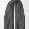 GUCCI + NET SUSTAIN Sten Wendbares Tuch Aus Biowoll-Jacquard Mit Fransen ,Anthrazit