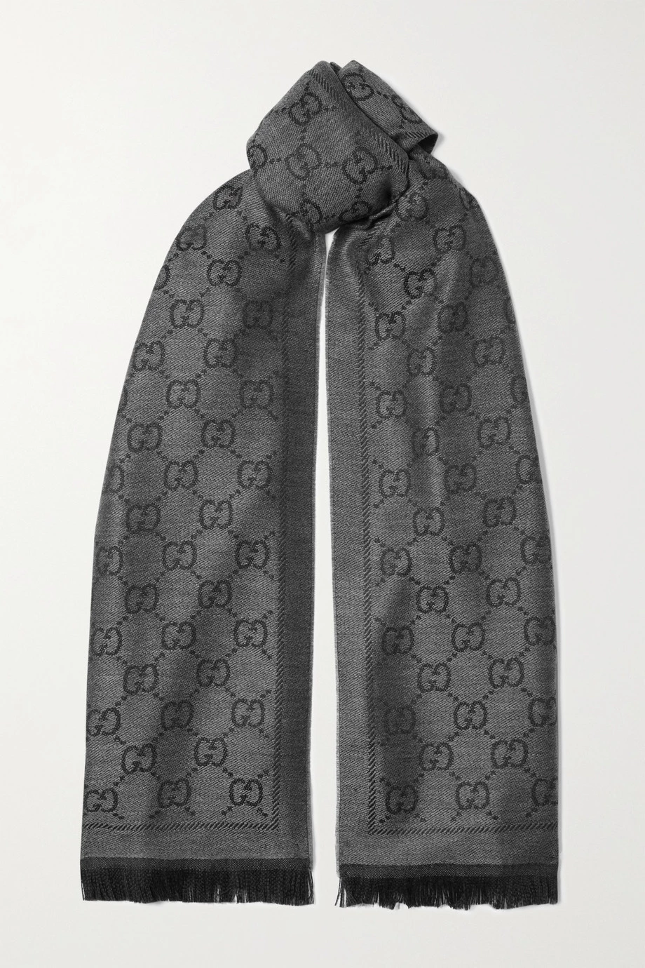 GUCCI + NET SUSTAIN Sten Wendbares Tuch Aus Biowoll-Jacquard Mit Fransen ,Anthrazit 1 GUCCI + NET SUSTAIN Sten Wendbares Tuch Aus Biowoll-Jacquard Mit Fransen ,Anthrazit