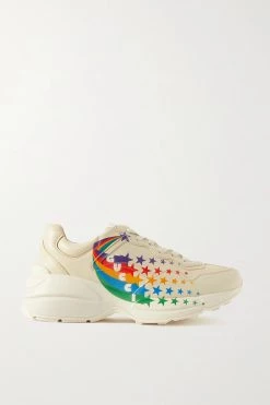 GUCCI Rhyton Sneakers Aus Leder Mit Print ,Elfenbein