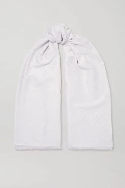 GUCCI Schal Aus Metallic-Jacquard Aus Einer Baumwollmischung ,Elfenbein