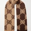 GUCCI Schal Aus Einer Metallic-Wollmischung In Jacquard-Strick Mit Fransen ,Beige