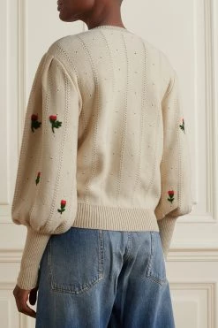 GUCCI Pullover Aus Einer Woll-Baumwollmischung In Pointelle-Strick Mit Stickereien ,Elfenbein -Offizielle GUCCI Website w920 q60 2406