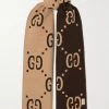 GUCCI Schal Aus Jacquard Aus Einer Woll-Seidenmischung Mit Fransen ,Beige