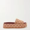 GUCCI Angelina Pantoletten Aus Beschichtetem Canvas Mit Logomuster Und Plateau ,Beige