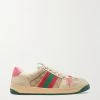 GUCCI Screener Sneakers Aus Canvas Und Distressed-Leder Mit Jacquard-Logomuster ,Beige
