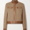 GUCCI Aria Jacke Aus Canvas Aus Einer Baumwollmischung Mit Logomuster Und Lederbesätzen ,Beige