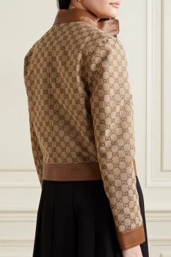 GUCCI Aria Jacke Aus Canvas Aus Einer Baumwollmischung Mit Logomuster Und Lederbesätzen ,Beige -Offizielle GUCCI Website w920 q60 2448