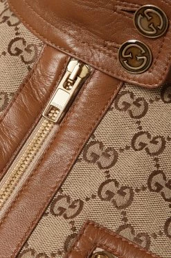 GUCCI Aria Jacke Aus Canvas Aus Einer Baumwollmischung Mit Logomuster Und Lederbesätzen ,Beige -Offizielle GUCCI Website w920 q60 2449