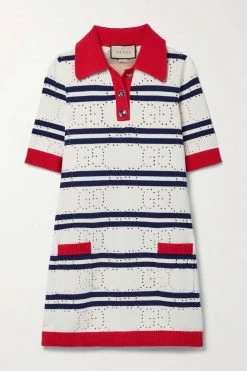 GUCCI Love Parade Gestreiftes Minikleid Aus Baumwolle In Pointelle-Strick ,Creme