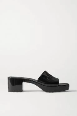 GUCCI Plastique Mules Aus Gummi Mit Logoprägung ,Schwarz