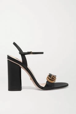 GUCCI Marmont Sandalen Aus Leder Mit Logoverzierung ,Schwarz