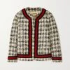 GUCCI Jacke Aus Kariertem Tweed Mit Webband ,Weiß