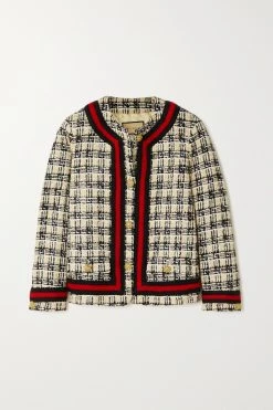 GUCCI Jacke Aus Kariertem Tweed Mit Webband ,Weiß