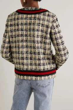 GUCCI Jacke Aus Kariertem Tweed Mit Webband ,Weiß -Offizielle GUCCI Website w920 q60 2483