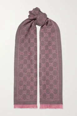 GUCCI + NET SUSTAIN Sten Wendbarer Schal Aus Biowoll-Jacquard Mit Fransen ,Pink