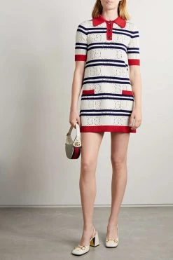 GUCCI Love Parade Gestreiftes Minikleid Aus Baumwolle In Pointelle-Strick ,Creme -Offizielle GUCCI Website w920 q60 249