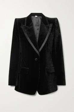 GUCCI Aria Blazer Aus Samt Aus Einer Baumwollmischung Mit Seidenbesatz ,Schwarz