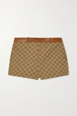 GUCCI Aria Shorts Aus Canvas Aus Einer Baumwollmischung Mit Jacquard-Muster Und Lederbesätzen ,Camel