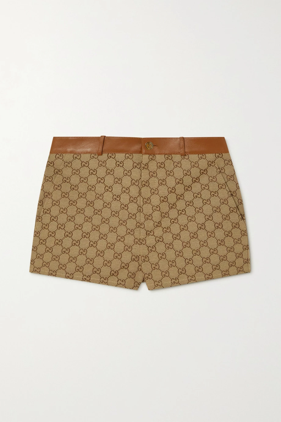 GUCCI Aria Shorts Aus Canvas Aus Einer Baumwollmischung Mit Jacquard-Muster Und Lederbesätzen ,Camel 1 GUCCI Aria Shorts Aus Canvas Aus Einer Baumwollmischung Mit Jacquard-Muster Und Lederbesätzen ,Camel
