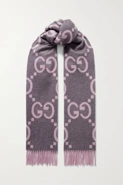 GUCCI Schal Aus Kaschmir-Jacquard Mit Fransen ,Flieder