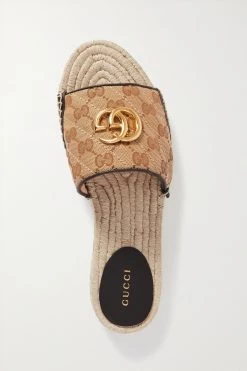 GUCCI Pilar Pantoletten Aus Canvas Mit Logomuster, Lederbesätzen Und Verzierung ,Beige -Offizielle GUCCI Website w920 q60 2530