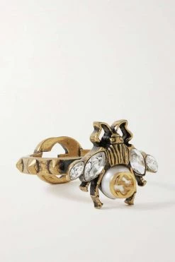 GUCCI Goldfarbener Ring Mit Kristallen Und Kunstperle