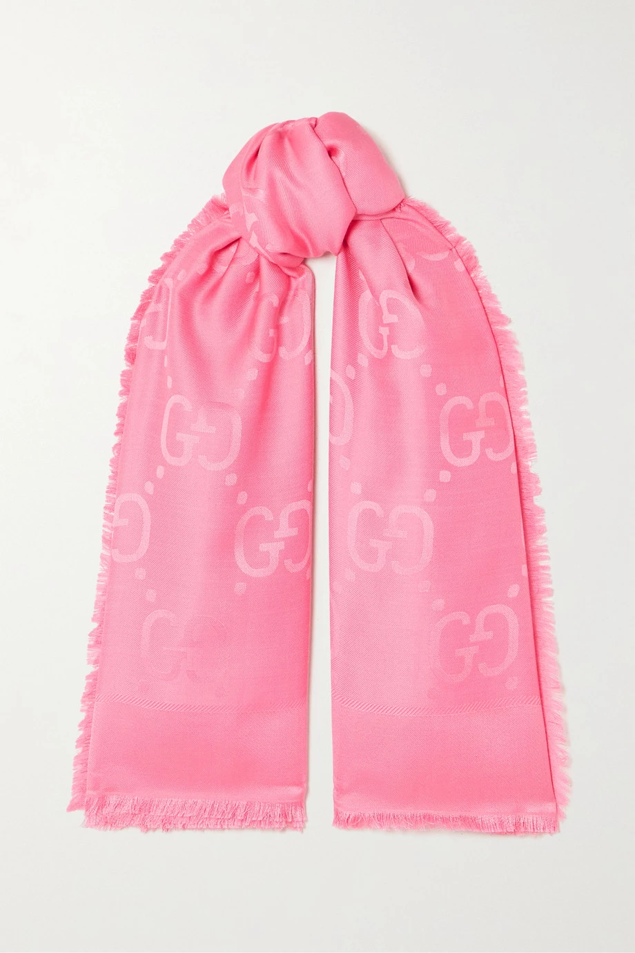 GUCCI Tuch Aus Jacquard Aus Einer Seiden-Wollmischung Mit Fransen ,Pink 1 GUCCI Tuch Aus Jacquard Aus Einer Seiden-Wollmischung Mit Fransen ,Pink