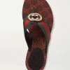 GUCCI Kika Zehensandalen Aus Leder Und Gestreiftem Canvas Mit Logoverzierung ,Braun