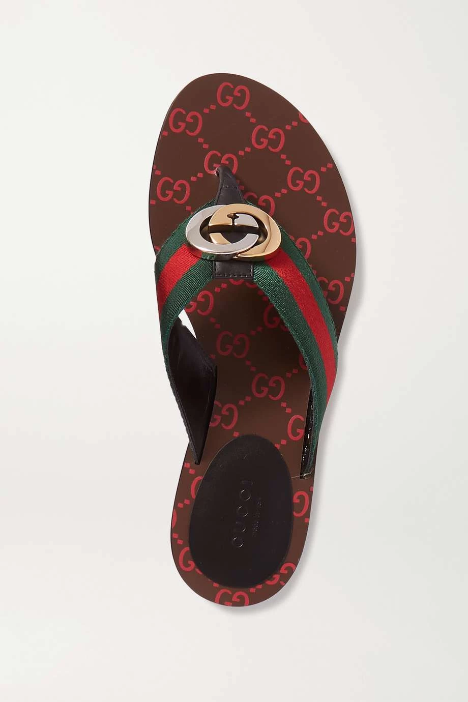 GUCCI Kika Zehensandalen Aus Leder Und Gestreiftem Canvas Mit Logoverzierung ,Braun 1 GUCCI Kika Zehensandalen Aus Leder Und Gestreiftem Canvas Mit Logoverzierung ,Braun