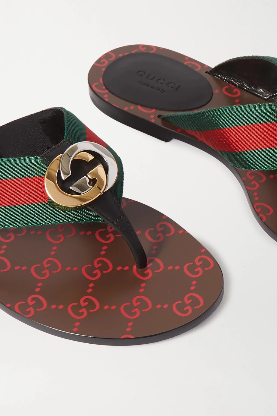GUCCI Kika Zehensandalen Aus Leder Und Gestreiftem Canvas Mit Logoverzierung ,Braun 5 GUCCI Kika Zehensandalen Aus Leder Und Gestreiftem Canvas Mit Logoverzierung ,Braun – Bild 5