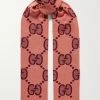 GUCCI Schal Aus Metallic-Jacquard Aus Einer Wollmischung Mit Fransen ,Pink