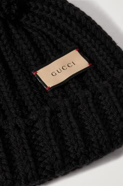 GUCCI Beanie Aus Gerippter Wolle Mit Pompon ,Schwarz -Offizielle GUCCI Website w920 q60 2565