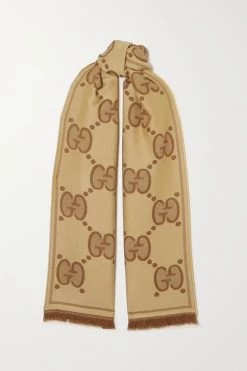 GUCCI Tuch Aus Woll-Jacquard Mit Fransen ,Beige
