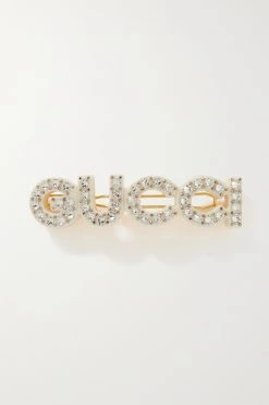 GUCCI Kleine Goldfarbene Haarspange Mit Details Aus Harz Und Kristallen ,Transparent