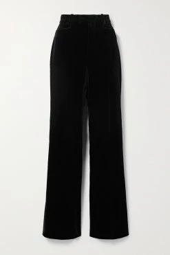 GUCCI Hose Mit Geradem Bein Aus Samt Aus Stretch-Baumwolle Mit Seidenbesätzen ,Schwarz