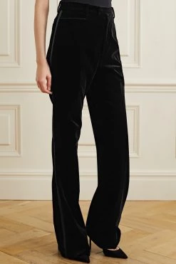 GUCCI Hose Mit Geradem Bein Aus Samt Aus Stretch-Baumwolle Mit Seidenbesätzen ,Schwarz -Offizielle GUCCI Website w920 q60 2607