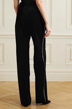 GUCCI Hose Mit Geradem Bein Aus Samt Aus Stretch-Baumwolle Mit Seidenbesätzen ,Schwarz -Offizielle GUCCI Website w920 q60 2608
