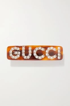 GUCCI Haarspange Aus Harz Mit Kristallen ,Braun