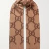 GUCCI Schal Aus Woll-Jacquard Mit Fransen ,Camel