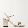 GUCCI Marmont Sandalen Aus Craquelé-Leder In Metallic-Optik Mit Logoverzierung ,Gold