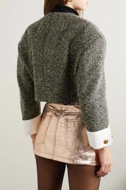 GUCCI Aria Verkürzte Jacke Aus Einer Wollmischung Mit Fischgratmuster, Baumwoll- Und Samtbesatz ,Schwarz -Offizielle GUCCI Website w920 q60 2677