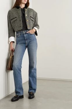 GUCCI Aria Verkürzte Jacke Aus Einer Wollmischung Mit Fischgratmuster, Baumwoll- Und Samtbesatz ,Schwarz -Offizielle GUCCI Website w920 q60 2678